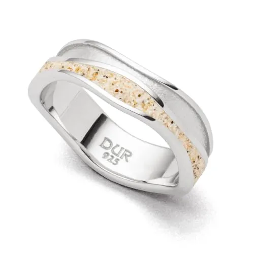 DUR Schmuck Ring Strandwellen aus 925er Silber - Eleganter Wellenring (6,5mm) mit Strandsand-Füllung und satiniertem Silber, aus rhodiniertem 925er Sterling-Silber für optimalen Anlaufschutz.