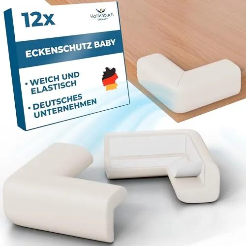 Hoffenbach 12x Eckenschutz Kantenschutz Baby – Selbstklebender Tischkantenschutz – Stoßschutz für Babys & Kinder – Weicher Schaumstoff Eckschutz für Tisch, Möbel & Ecken – Corner Protector – Weiß