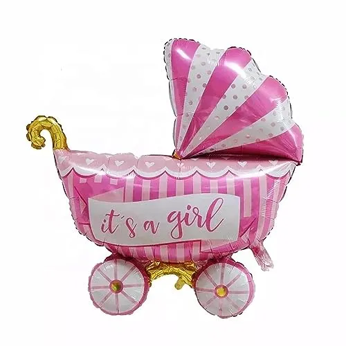 Folienballon Baby Girl, Kinderwagen gestreift, ca. 84 x 97 cm - Party Luftballon Deko Dekoration Kindergeburtstag Helium Heliumballon XXL Ballon Geburt Geburtstag Baby boy Mädchen Junge Babyparty