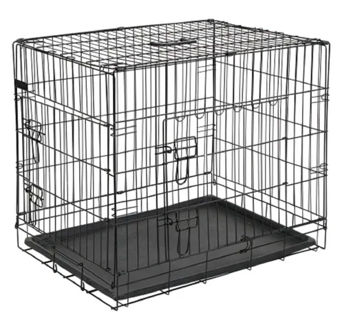 Kerbl Hundekäfig 92x63x74 cm Schwarz - Robuste Hundebox für Reisen und Ausstellungen, klappbar mit 2 Türen und herausnehmbarer Wanne für einfache Reinigung. Ideal für Hotels und Ferienwohnungen.