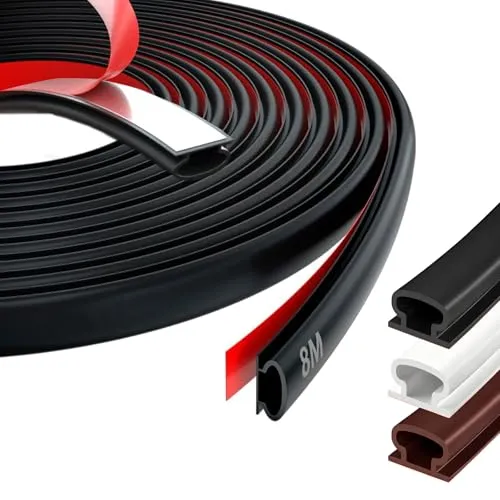 Gucass Türdichtung Selbstklebend, 8M Fenster & Tür Dichtungsband Selbstklebend Wasserdicht & Schalldämmend Door Seal Gummidichtung Selbstklebend, Türdichtung Gummi für Wohnung, Haus & Büro, Schwarz