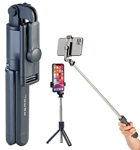 PEARL Handy Stativ: 2in1-Smartphone-Stativ & Selfie-Stick bis 68 cm, inkl. Fernauslöser (Dreibein Stativ, Handy Selfiestick, Sticks Stative)