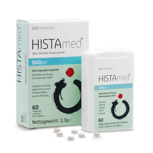 HISTAmed® DAOpur 60 Minitabletten - Verdauungsenzyme - Unterstützt den Histaminabbau mit 0,9 mg Diaminoxidase pro Tagesdosis, ideal für unterwegs und glutenfrei.