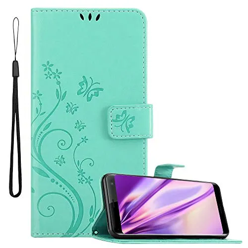 Cadorabo Hülle kompatibel mit Sony Xperia XZ3 Blumen Design aus Kunst Leder Flip Klappbare Stoßfeste Magnetische [Standfunktion] [Kartenfächern] Cover Hülle für Sony Xperia XZ3 Tasche in Türkis