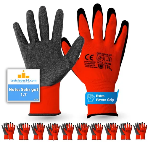 toolmate® Arbeitshandschuh-Set 10x Paar Premium Handschuhe EN388 - Gartenhandschuhe rot (Packung, 10-St., 10 Paar Arbeitshandschuhe) Atmungsaktiv