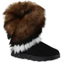 VAN HILL Damen Warm Gefütterte Winter Boots Stiefeletten Kunstfell Schuhe 839605, Farbe: Schwarz, Größe: 36 - Schwarz - 36