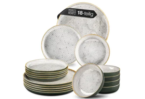 Moritz & Moritz TERRA 18-tlg Geschirrset für 6 Personen - Tafelservice aus hochwertigem Porzellan in dezentem Grau, ideal für festliche Anlässe und den Alltag - für eine perfekte Präsentation Ihrer kulinarischen Meisterwerke.
