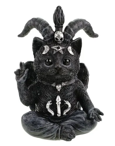 Kremers Schatzkiste Dekofigur Baphomet Katze Schwarz / Silber 19cm Dekofigur Polyresin Okkult Gothic