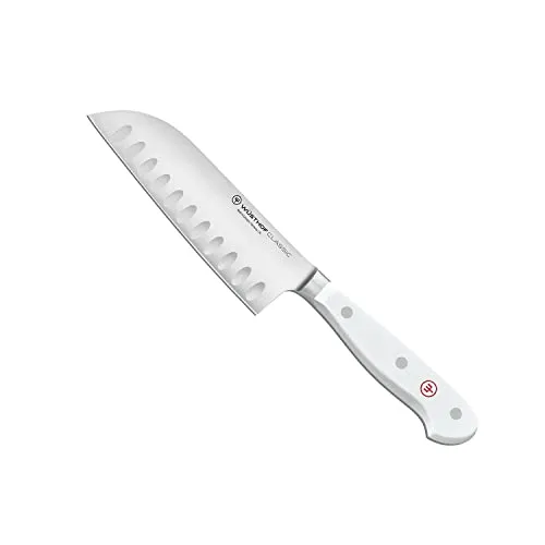 WÜSTHOF Classic Santoku 14 cm, weiß - Vielseitiges Küchenmesser - Santoku-Messer mit 14 cm Klinge, ideal zum Wiegen, Hacken und Schneiden. Hochwertige Qualität aus Solingen, ergonomischer Griff für sicheres Schneiden und extrem scharfe Klinge für hauchdünne Schnitte.