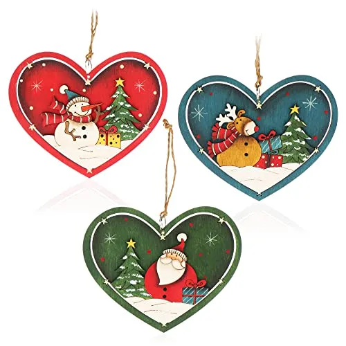 COM-FOUR® 3X Holzanhänger für den Weihnachtsbaum - Christbaumschmuck aus Holz - Holzverzierung Weihnachtsdeko mit DREI Motiven