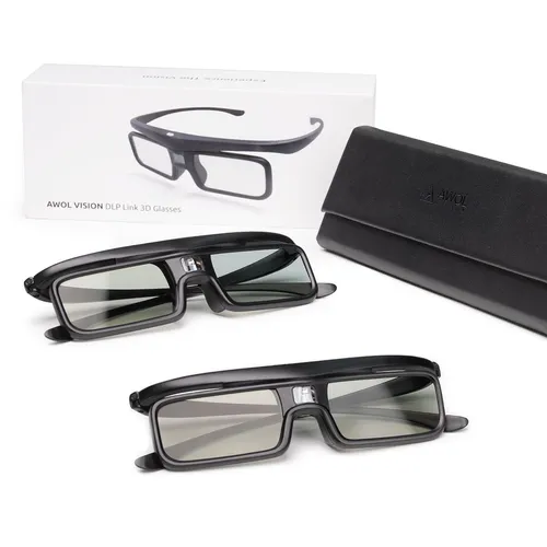 AWOL VISION DLP Link 3D-Brille - Wiederaufladbare aktive Shutterbrille im 2er-Pack, lebendige 3D-Effekte und bis zu 50 Stunden Wiedergabezeit
