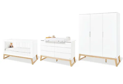 Pinolino Kinderzimmer Bridge extrabreit groß, 3-tlg. - Kleinkindbetten Set mit extrabreitem Wickelkommode und höhenverstellbarem Babybett, sicher und modern mit Soft-Close-Funktion, ideal für ein stilvolles Kinderzimmer.