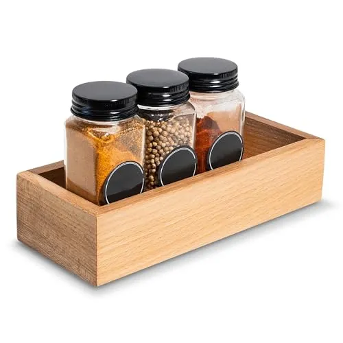 Creative Deco Holzbox Aufbewahrungsbox | 22 x 9 x 5 cm | Holzkiste Klein Ordnungsbox Holz Organizer Box | Buchenholz | Tablett für Kleinigkeiten, Wertsachen, als Gewürz Organizer, Sortierbox