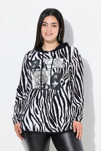 Angel of Style Damen Plus Size Longshirt mit Kapuze und Animalmuster - Bequemes Longshirt in schneeweiß mit Kapuze, stylischem Animalmuster und funkelnden Glitzersteinchen. Ideal für modische Outfits in großen Größen.