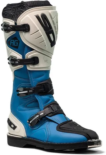 Sidi Agueda Motocross Stiefel - Blau-Beige, Größe 44 für Männer - Robuste Motorradstiefel (EN 13634:2017) mit schützendem Kunststoff über dem Zehenbereich und fester Schienbeinplatte für optimalen Schutz und Komfort.