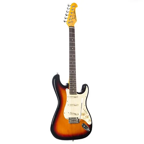 J & D ST VS E-Gitarre - Vintage-Style Sunburst - E-Gitarre für Einsteiger mit ergonomischem Halsprofil und drei Single Coil Tonabnehmern für enorme Klangvielfalt - perfekt für den Unterricht und authentische Rock-Sounds.