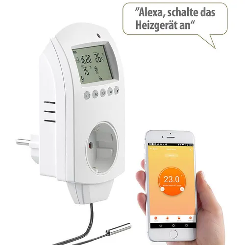 revolt WLAN-Steckdosen-Thermostat für Heizgeräte, App, Sprachbefehl, Sensor