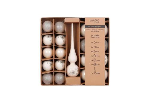 MAGIC by Inge Weihnachtsbaumkugel, Weihnachtskugeln Glas 5-6cm mit Spitze 19er Set - Blanched Almond