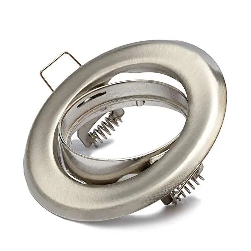 Einbaustrahler GU10 Set Einbaurahmen Edelstahl - Edelstahl gebürstet Optik Inkl. GU10 Fassung für LED oder Halogen Leuchtmittel, 30° Schwenkbar, Rund