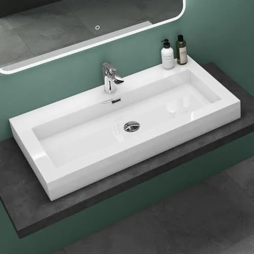 Mai & Mai Waschbecken Col18 – Rechteckiges Aufsatzwaschbecken - Hochwertiges Mineralguss Waschbecken mit 1 Armaturenloch, ideal für moderne Bäder. Maße: 90x48x12 cm, vielseitig montierbar als Aufsatz- oder Hänge-Waschbecken.