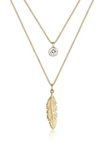 Produktbild Elli Halskette Damen mit Anhänger Feder Boho und Kristall in 925 Sterling Silber