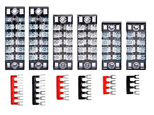 HUAZIZ Schraubklemmenleiste, Screw Terminal Block, 6 Stück Zweireihige 4/5/6 Position Schraubklemmenleiste 600V 15A mit Abdeckung + 6 Stück Vorisolierte Terminal Barrier Strip