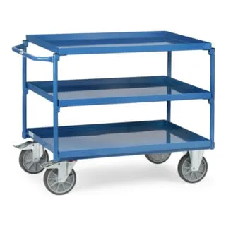 Fetra Tischwagen 4830 - Robuster Metallwagen mit 3 Etagen - Tischwagen mit 3 öl- und wasserfesten Stahlblechwannen, Tragkraft bis 400 kg, ideal für Werkstätten und Lager. Made in Germany mit 10 Jahren Garantie.