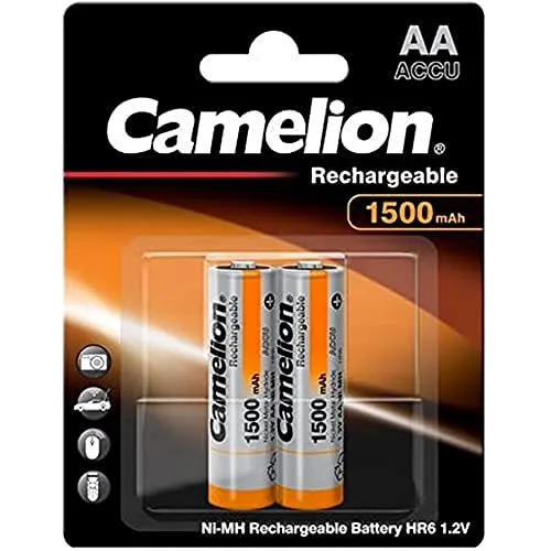 Camelion 17015206 - Ni-MH Rechargable Batterien AA / HR6, 2 Stück, Kapazität 1500 mAh, wiederaufladbar, leistungsstarke Einwegbatterien für elektronische Geräte zur optimalen Energieversorgung