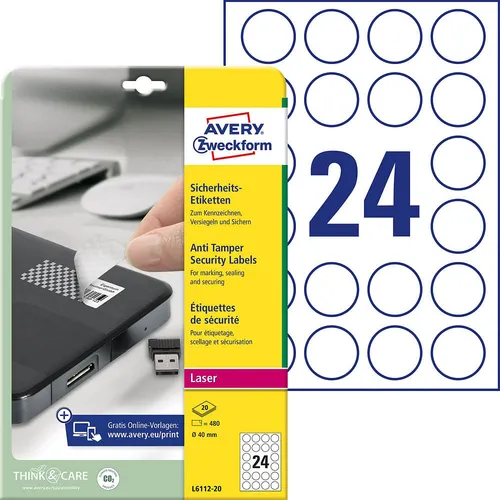 AVERY Zweckform Sicherheitsetiketten L6112-20 - Öl- und Schmutzabweisend - Vielzweck-Etiketten in weiß, abziehsicher und ideal für dauerhafte Kennzeichnung. Hergestellt in Deutschland für höchste Qualität.