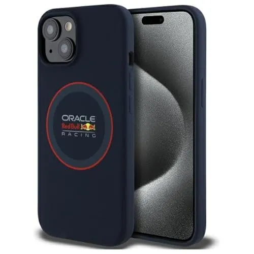CG MOBILE Red Bull RBHMP15S24SIILVR Hülle für iPhone 15 6.1 Zoll Marineblau Lizenziert Silicone Red Ring kompatibel mit MagSafe