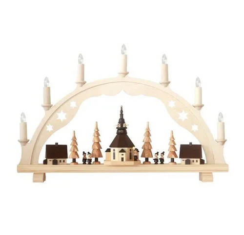 Spielwarenmacher Günther e.K. Lichterbogen - Schwibbogen Seiffener Kirche - Schwibbogen aus Erzgebirge, 53 cm groß, mit 7 Kerzenbeleuchtung für eine festliche Atmosphäre in der Adventszeit. Handgefertigte Holzkunst aus Seiffen für Ihr Zuhause.