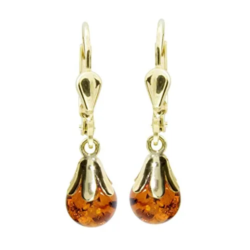 Ohrhänger - Glöckchen - Silber 925, vergoldet - Bernstein - Elegante Ohrringe aus Silber 925 mit hochwertiger Feingoldvergoldung. Jeder Bernstein ist ein einzigartiges Naturprodukt. Ideal für stilbewusste Frauen.