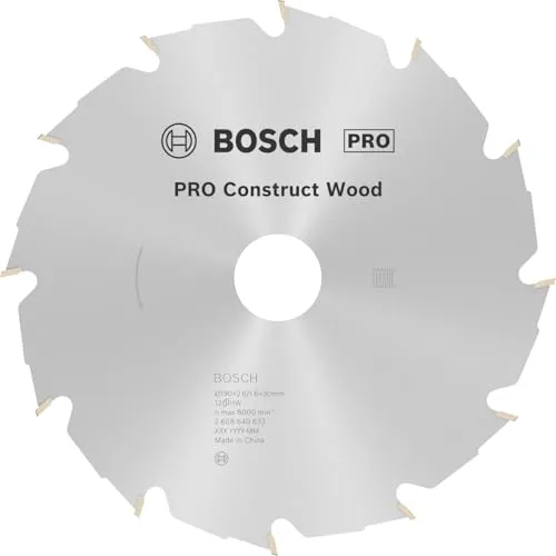 Bosch Kreissägeblatt Construct Wood 190 x 30 x 2,6 mm 12 - Metallkreissägeblätter, robust und präzise für Bauholz mit Nägeln und Betonrückständen, ideal für härteste Einsätze dank hochqualitativer Hartmetallzähne.