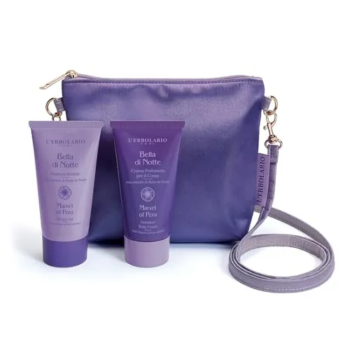 L'Erbolario Bella di Notte Beauty Clutch Kleine Wunder – Duschgel 75 ml + flüssige Körpercreme 75 ml + Schultergurt – limitierte Edition – süßer blumiger und Vanilleduft