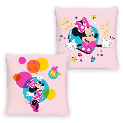 Minnie Mouse Kissen Balloon 40x40 cm Dekokissen Kuschelkissen Wendekissen Kinderkissen Schmusekissen Kopfkissen Disney Mickey Maus Daisy Donald Goofy Vorder- und Rückseite passend zur Bettwäsche