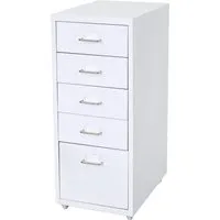 MCW Rollcontainer – Weißer Metallcontainer mit fünf Schubladen - Büroschränke mit fünf geräumigen Schubladen und Etikettenhaltern. Ideal für die Aufbewahrung von Büroutensilien und Dokumenten, mobil durch vier Laufrollen.