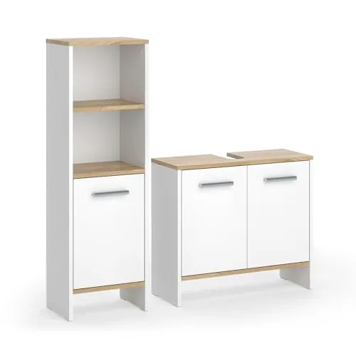 Vicco Badmöbel-Set Karli, Weiß/Goldkraft Eiche, 2 Teile von Vicco