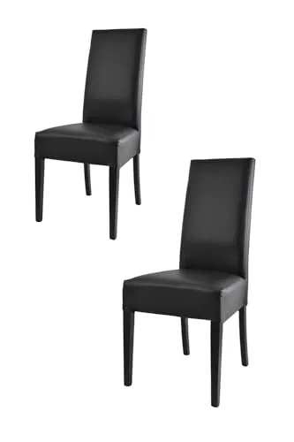 t m c s Tommychairs - 2er Set Moderne Stühle Luisa für Küche und Esszimmer, robuste Struktur aus lackiertem Buchenholz Farbe Schwarz, Gepolstert und mit schwarzem Kunstleder bezogen