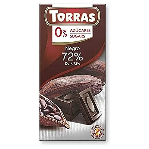 Torras Schokolade ohne Zuckerzusatz, Schokolade ohne Zuckerzusatz, Dark Chocolate 72%, Tafel (75g)