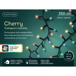 Lumineo Lichterkette CHERRY Compact Twinkle 350 LED 7,5 m Bunt - Lichterkette für Innen & Außen mit 350 bunten LEDs, 8 Funktionen und praktischem 8h-Timer. Wetterfest (IP44) und ideal für dekorative Beleuchtung von Bäumen bis 150 cm.