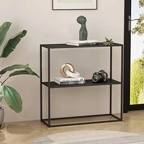 en.casa Konsolentisch Strömstad 80x79,5x26cm Schwarz, matt - Drohnen - Pflegeleichter und dekorativer Konsolentisch mit zusätzlicher Ablagefläche, ideal für jeden Haushalt.