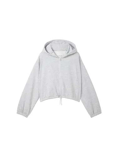 TOM TAILOR Mädchen Cropped Basic Sweatjacke - Light Stone Grey Melange - Jacke für Mädchen im Cropped Fit, ideal für Freizeit und Sport. Aus weicher Baumwolle-Viskose-Mischung für hohen Tragekomfort.