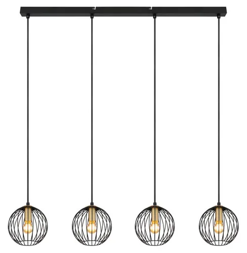Hängeleuchte schwarz mit messingfarbenen Akzenten - Moderne Pendelleuchte für Esstische, individuell einstellbare Höhe bis 150 cm und 4 E27-Fassungen für flexible Lichtgestaltung.