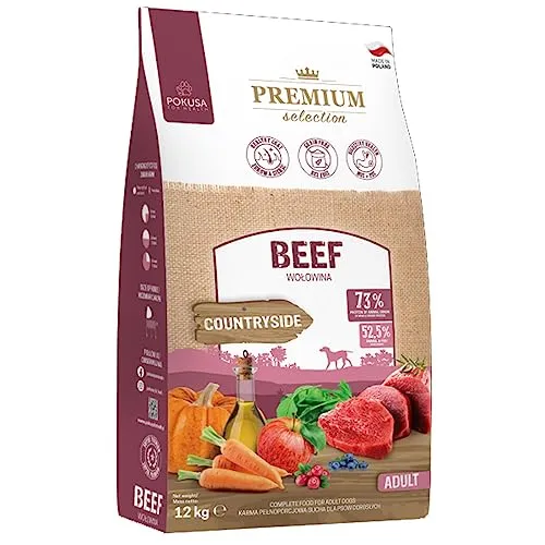 Pokusa Premium Selection - Rind für Hunde, 12 Kg - Getreidefreies Trockenfutter in Super-Premium-Qualität, hypoallergen und reich an Taurin für ein gesundes Herz-Kreislauf-System. Ideal für ausgewachsene Hunde.