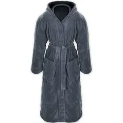 Gräfenstayn Unisex-Bademantel - Bademantel Herren mit Kapuze - Flanell-Fleece Unisex, warm & kuschelig, Waden bis Knöchellang, Fronttaschen, Gürtel, S-XXXL grau L | 134 cm