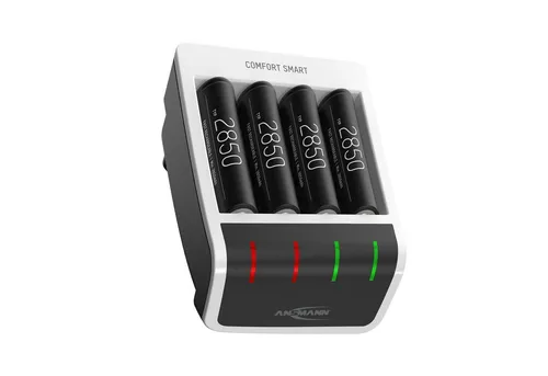 ANSMANN AG Akku Ladegerät mit 4x AA Akkus 2850mAh - Ladegeräte für AA und AAA Akkus, inklusive 4 leistungsstarker 2850mAh AA Akkus für eine intelligente und effiziente Ladung.