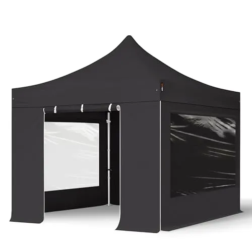 TOOLPORT 3x3m Aluminium Faltpavillon mit 4 Seitenteilen in schwarz von Toolport