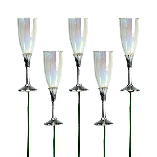 Silvester Deko Sektglas-Stecker Silber 7,5cm L27cm 12St - Party Tischdeko
