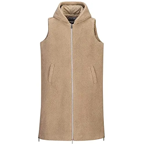Blue Wave Damen Sherpa Fleeceweste Koco - Weste Fleece mit Kapuze in Sand Größe 36