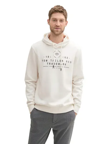 TOM TAILOR Kapuzensweatshirt mit Logo-Frontprint - Sweatshirt in soft vanilla melange, atmungsaktiv und pflegeleicht, ideal für einen casual Look mit großem Logo-Frontprint.